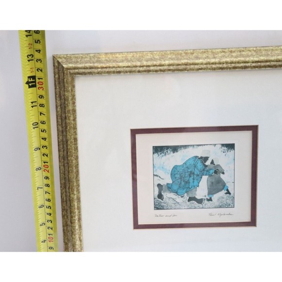 "Father and Son" By Paul Nzalamba Lithograph Wood Frame Glass Signed‎ - Picture 5 of 5